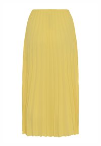 Gonna gialla plissettata con elastico in vita. Realizzata in tessuto leggero, presenta pieghe verticali e un design di lunghezza media.