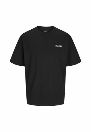 T-shirt en coton noir avec une coupe décontractée, à manches courtes et col rond. "Club1990" imprimé en blanc sur la poitrine.