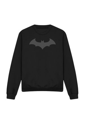Black long-sleeve sweatshirt with a dark gray bat symbol centered on the chest, crew neck and ribbed cuffs and hem.