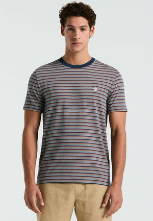 Gestreept T-shirt in een katoenmix met meerkleurige strepen, een marineblauwe ronde halslijn en een klein logoaccent op de linkerkant van de borst.