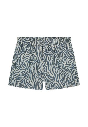 Buks i zebra-mønster i nuancer af blå og beige, lavet af letvægtsstof med elastisk talje og afslappet pasform.