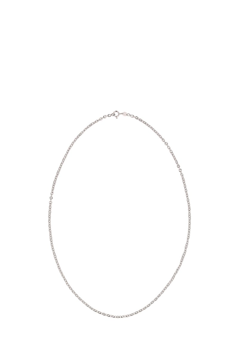 Sølv kædett halskæde med et delikat, sammenkoblet design, en sikker lås og en glat, poleret finish. Letvægts og minimalistisk stil.