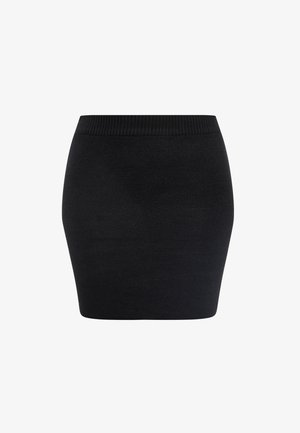 Černá, přiléhavá pletená sukně s ribovaným pasem. Disponuje hladkou strukturou a designem do délky poloviny stehna, ideální pro vrstvení.