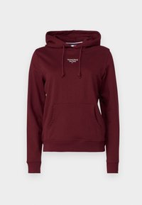 Felpa con cappuccio bordeaux realizzata in cotone, con tasca frontale, lacci e logo ricamato bianco sul petto.