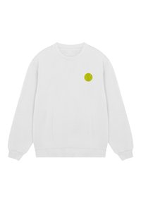 White crewneck sweatshirt made of cotton, featuring a small green tennis ball embroidery on the left chest. Ribbed cuffs and hem.