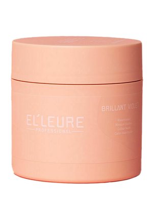 Cilindervormige container in perzikkleur met het etiket "El'Leure Professional" en "Brillant Violet", waarschijnlijk een haarverfmasker of verzorgingsproduct.