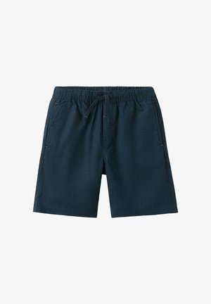 Shorts décontractés bleu marine avec taille élastique et cordon, avec poches latérales et coupe droite.