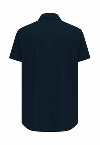 Short-sleeve shirt in dark navy fabric with a smooth texture. Features a classic collar and a straight hem for a relaxed fit.