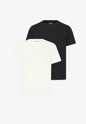 Kaks lühikeste varrukatega T-särki mustas ja valges, valmistatud puuvillast, ümarate kaelustega ning iga särk on varustatud väikese logoga rinnal.