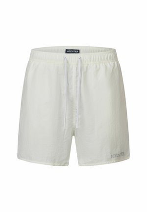 Witte zwembroek met een elastische tailleband, verstelbaar trekkoord en subtiele branding. Lichtgewicht stof met een zachte textuur.