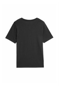 T-shirt nera a maniche corte realizzata in cotone morbido, con un classico colletto a girocollo e una texture liscia e opaca, senza loghi o motivi visibili.