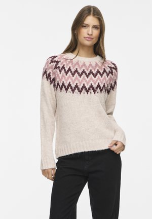 VILA, VITONI O-NECK L/S JACQUARD KNIT/PB/RC - Pullover - super light natural melan port roayle nostalgia rose