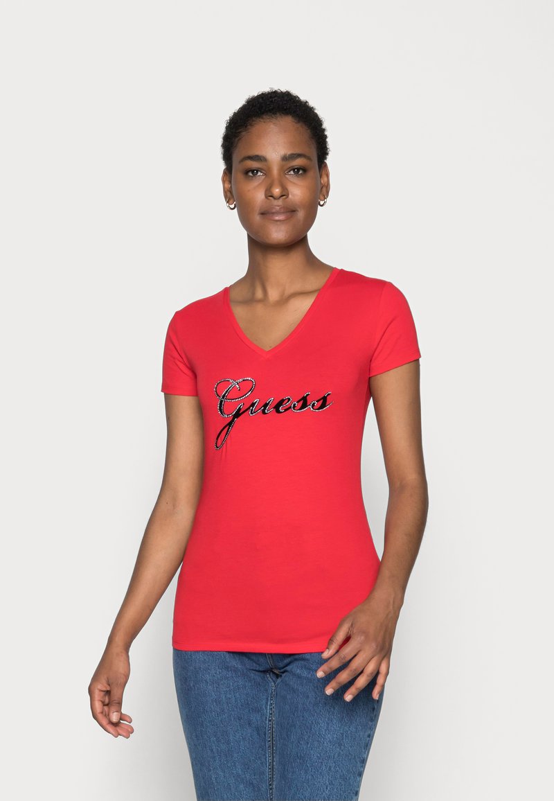 Guess SLIM FIT - T-shirt estampada - tomato juice