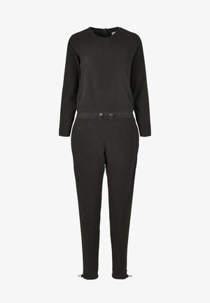 Musta ülikond pehmest kangast, millel on pikad varrukad, ümmargune kaelus, elastne vöökoht koos nööpidega ja kitsenevad sääred.