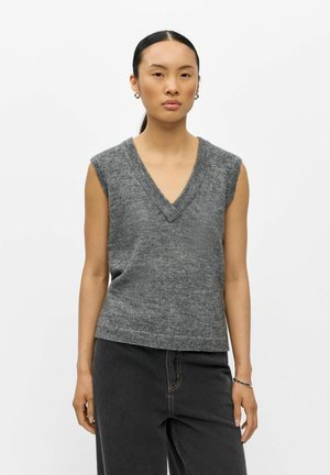 Object, KNITTED VEST V-NECK - Pullover - medium grey melange