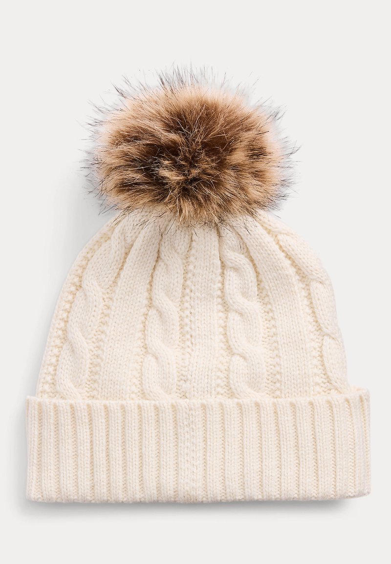 Lauren Ralph Lauren Crest-Patch Pom Pom Cable-Knit Beanie NEW Cable Knit Ralph Lauren Pom Pom Beanie LAUREN RALPH LAUREN  main image 4