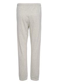 Ljusgrå sweatpants gjorda av mjukt tyg, med elastisk midja och avsmalnande muddar, med en jämn yta genom hela plagget.