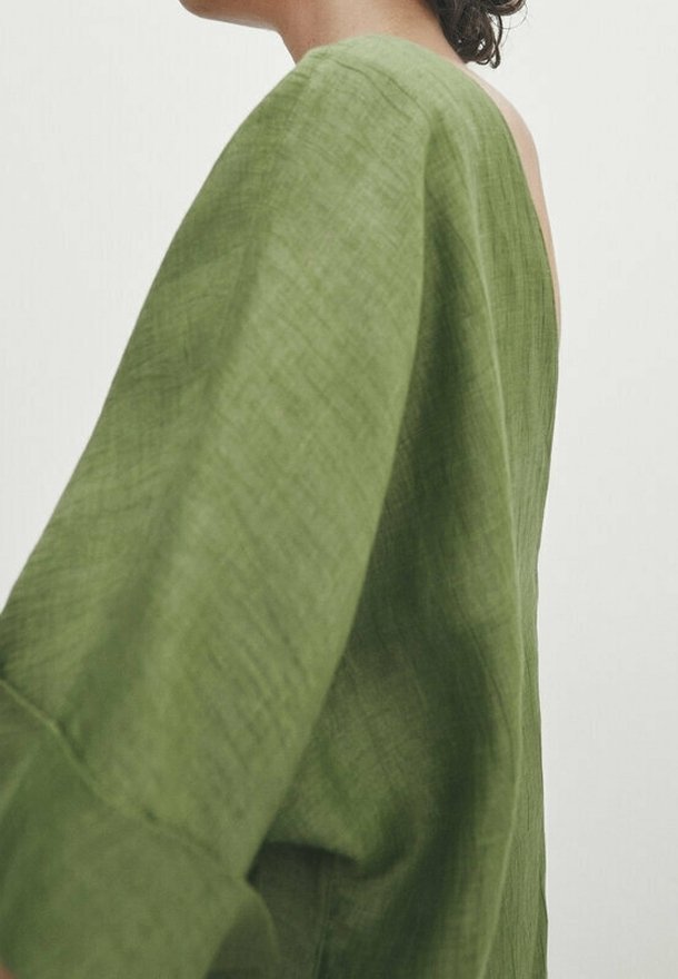 massimo dutti green asymmetric dress Deep blue shirting linen Short Sleeve Shirt Dress