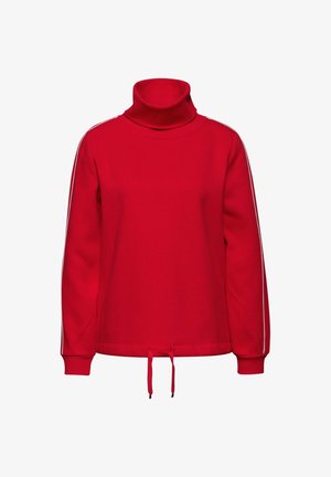 Rode coltrui sweatshirt met lange mouwen, koord aan de onderkant en witte zijkanten. Gemaakt van zachte, gestructureerde stof.