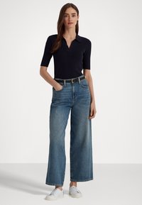 Lauren Ralph Lauren RIB KNIT COTTON BLEND POLO JUMPER - Polo marškinėliai - navy