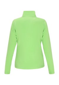 Groene lange mouw top met een hoge kraag, gemaakt van zachte, gestructureerde stof. Bevat een eenvoudig ontwerp zonder zichtbare hardware of patronen.