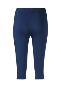 Navyblauwe capri leggings van zachte, rekbare stof. Voorzien van een elastische tailleband en een aansluitend ontwerp zonder zakken of versieringen.