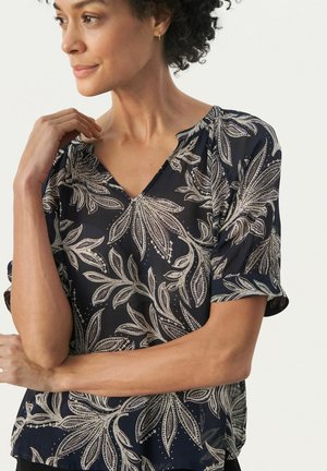 Part Two POPSY - Blouse - dark navy delicate leaf