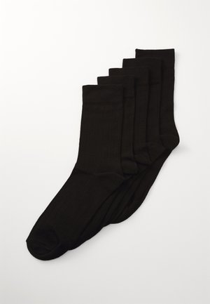 Schwarze Baumwollsocken im Fünferpack, mit gerippter Textur und glatter Oberfläche, in standard Größe und rundem Zehendesign.