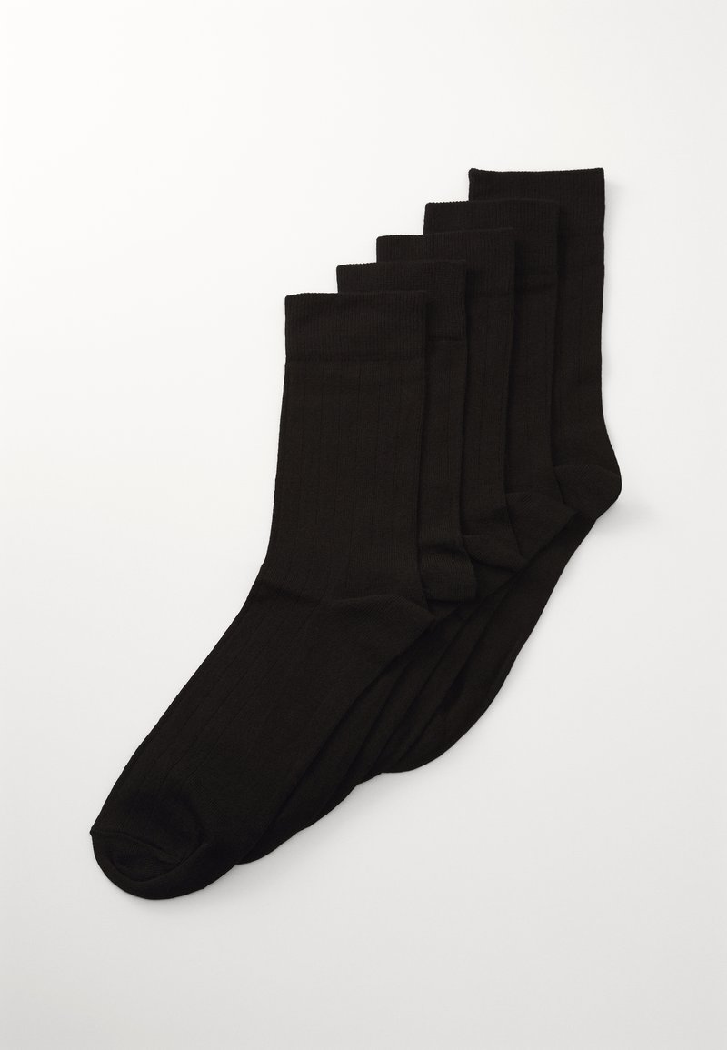 Schwarze Baumwollsocken im Fünferpack, mit gerippter Textur und glatter Oberfläche, in standard Größe und rundem Zehendesign.