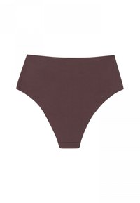 Ropa interior marrón de cintura alta con textura suave y costuras mínimas, que presenta un diseño clásico de hipster.