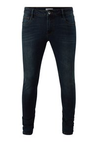 Marinblå slim fit jeans i denim med subtila blekningar. Har fem fickor, dragkedja fram och midjeband med bälteshällor.