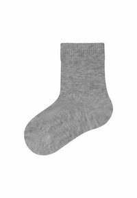 Graue Socke mit geripptem Bund, glatter Textur und einheitlicher Farbe. Entworfen für Komfort mit durchgehend gleichmäßiger Dicke.