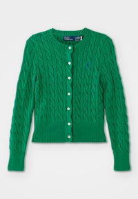 CABLE KNIT COTTON CREWNECK CARDIGAN - Neuletakki - billiard