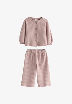 Next, REGULAR FIT - RIBBED RAGLAN CARDIGAN AND WIDE LEG TROUSERS SET - Trousers - pink