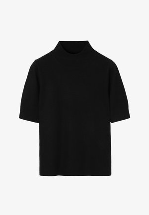 Crna kratka pamučna džemper s rolkom, izrađena od mekanog tkanina, s uskim vratom i opuštenim krojem s rebrastim detaljima.