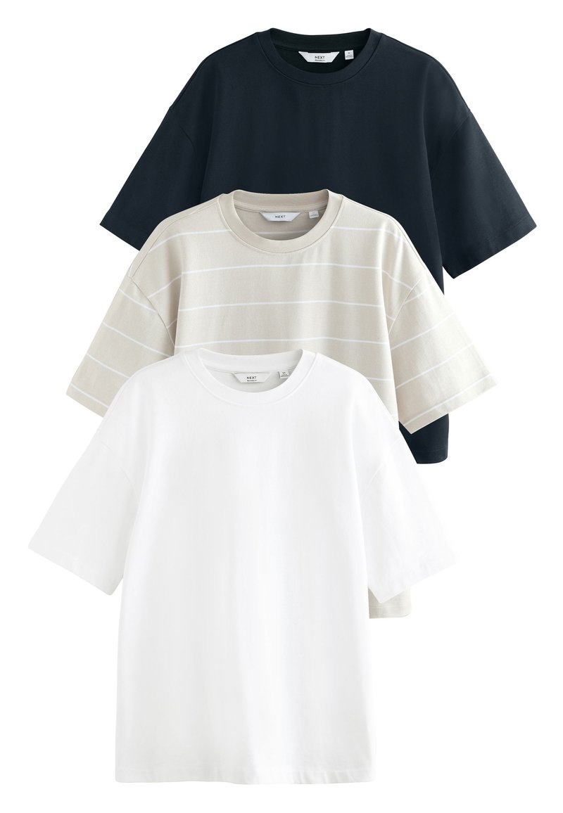 Next HEAVYWEIGHT 3 PACK - T-shirts basic - navy white grey stripe