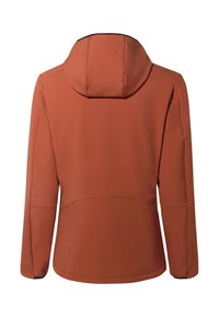 Oranje, met een capuchon, jas van een gestructureerde stof. Beschikt over zijzakken en elastische manchetten. Schoon ontwerp, soepele silhouet en geen zichtbare hardware.