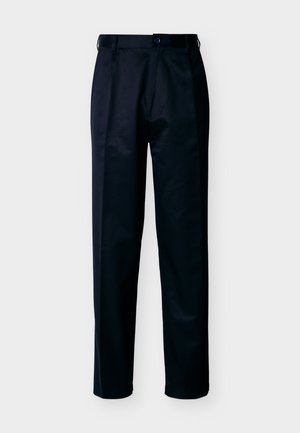 Pantalon homme droit noir avec fermeture à bouton et zip, passants pour ceinture et poches avant, présenté sur fond blanc.