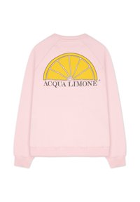 Rosa sweatshirt med en gul grafisk bild av en citronskiva och texten "ACQUA LIMONE" i svart. Mjuk, avslappnad tyg med lös passform.
