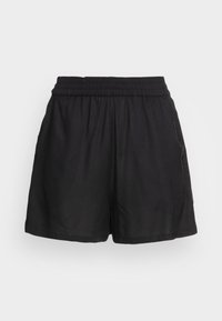 Schwarze Shorts mit elastischem Bund, aus einem leichten Stoff gefertigt, mit zwei seitlichen Taschen und einem lockeren Schnitt für mehr Komfort.