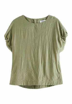 Next GATHERED SHORT SLEEVE TEXTURED BOXY REGULAR FIT - Bluse - sage green