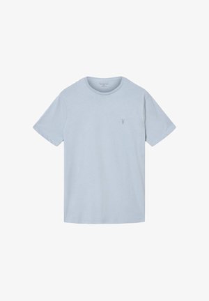 T-shirt a maniche corte di colore azzurro chiaro con scollo rotondo e piccolo logo ricamato sul petto a sinistra.