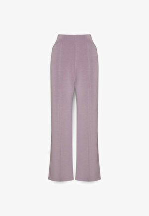 Lila wijde broekspijpen gemaakt van zachte stof, met een hoge taille, zijzakken en naaddetails aan de voorkant.