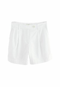 Vita bomullsshorts med avslappnad passform, som har en enkel knappstängning, sidofickor och diskreta veck för extra detalj.