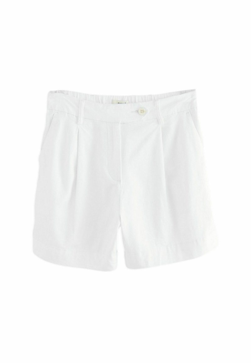 Vita bomullsshorts med avslappnad passform, som har en enkel knappstängning, sidofickor och diskreta veck för extra detalj.