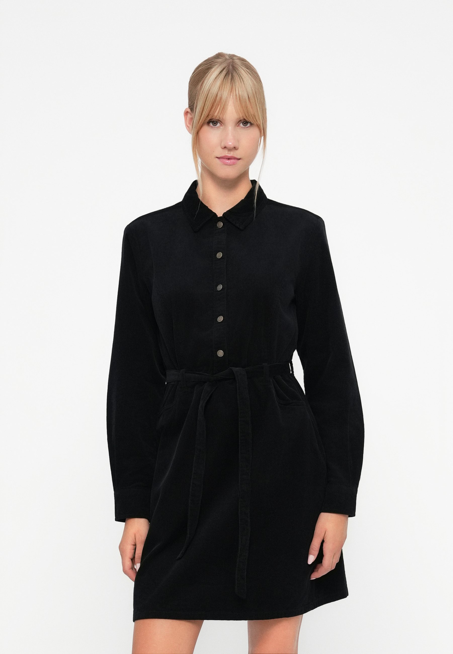 black button up dress with collar Women's Knit Ribbed Collar Button Down Midi Dress S / clay main image 0