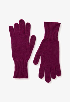 Guantes de lana de un profundo magenta, con un puño acanalado, diseño de cinco dedos, tela texturizada y un ajuste ceñido para mayor calidez.