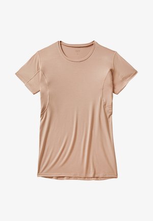 Light pink short-sleeve t-shirt with a crew neckline and smooth texture. Features subtle side seams and a relaxed fit.