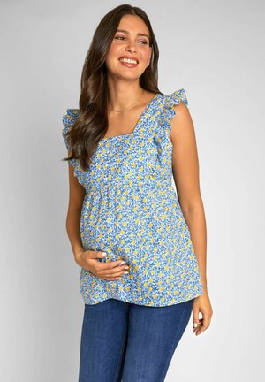 LEMON PRINT FRILL SLEEVE MATERNITY REGULAR FIT - Blūze - blue