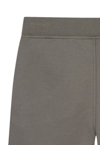 Leggings en coton gris avec une taille élastique côtelée, texture lisse et coutures minimales, présentant un design simple et ajusté.